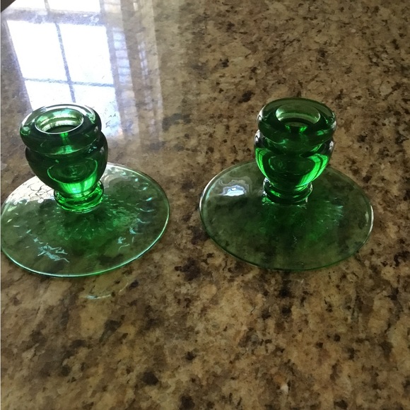 Source Unknown Accents Vintage Green Glass Candlestick Holders